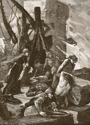 Black Agnes at the siege of Dunbar Castle, illustration from 